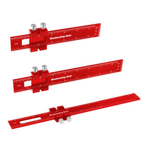 Violetfox Woodworking Ruler, Violetfox 6/8/12 Inch Precision Pocket Metal Slide Rule Inch and Metric T-Type Scribing Ruler T Track Ruler Marking Measuring Ruler with Slide Stops