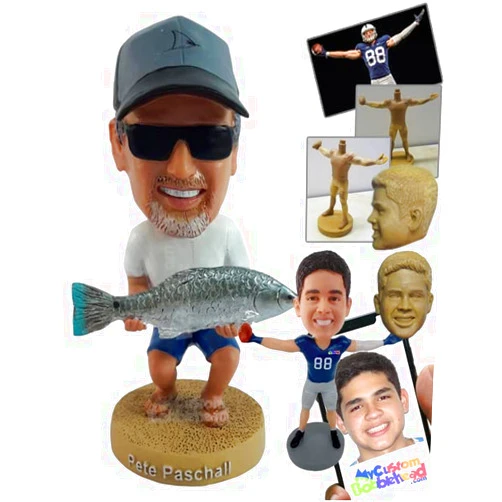 MyCustomBobblehead.com Custom Bobblehead Great Dude Holding Beautiful Fish as a Prize - Sports & Hobbies Fishing Personaliz