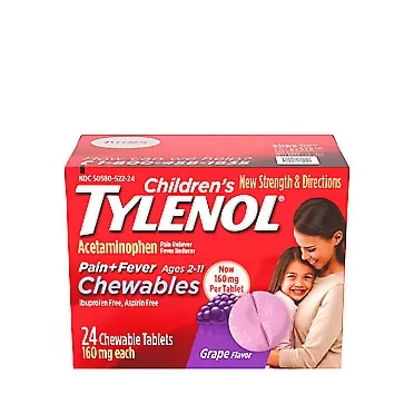 Tylenol Children's Tylenol Chewables, 160 mg Acetaminophen for Pain & Fever Relief, Grape, 24 ct