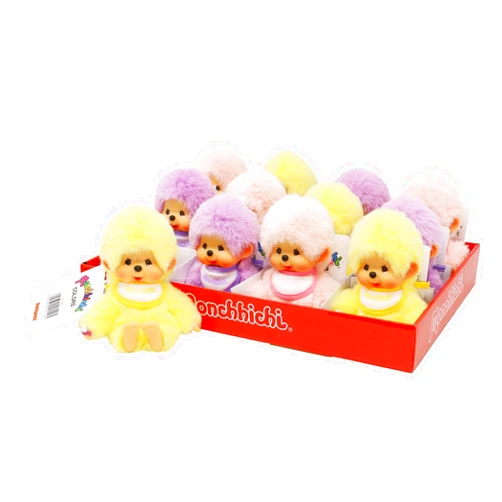 Sekiguchi 201495-Monchhichi Original, Assorted Yellow, Purple and Pink, Plush Animal Approximately 15 cm, 201495 (1 Count)