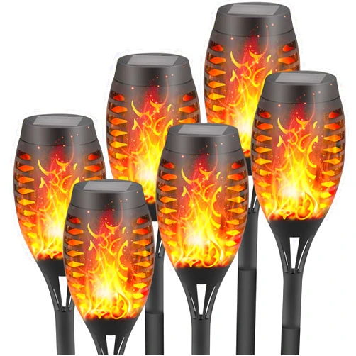 FAISHILAN 6-Pack Solar Flickering Flame Torches – Waterproof Solar Garden Lights, Outdoor Solar Lights for Yards, and Flame Torches for Patio and Pathway Decorations