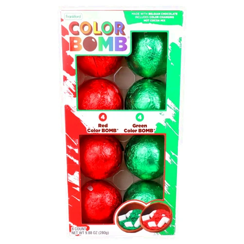 Frankford Color Changing Hot Chocolate Bombs, 8 Count Gift Set, Red and Green Belgian Chocolate Bombs with Marshmallows, Easter Basket Stuffers