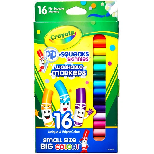 Crayola Pip-Squeaks Skinnies Washable Markers, Assorted Colors 16 ea (Pack of 2), 32 Count, Multicolor 32 Count