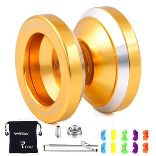 MAGICYOYO N8 Pro Responsive Yoyo & Unresponsive Yo-yo for Kids Teens Adults, Beginners to Advanced Pocket Yoyos, N8 Yo Yo Metal with Unresponsive Bearing+10 Yo Yos Strings+ Bag+ Remover, Golden