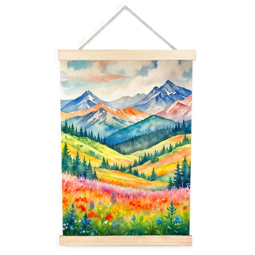JINYO Watercolor Mountains Forest Wildflower Meadow Landscape Wall Art Poster, Colorful Maximalist Nature Scenery Canvas Prints Wall Decor for Bedroom Living Room Home, 12x16 Inches