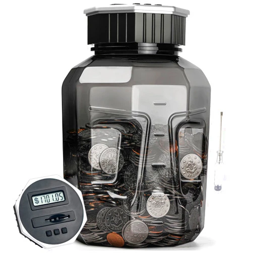 Vcertcpl X-Large Piggy Bank for Adults Kids, Vcertcpl Digital Coin Counting Bank with LCD Counter, 2.4L Capacity, Great Coin Counter Bank Money Counting Jar with Total Amount Displayed, Bank for All US Coins