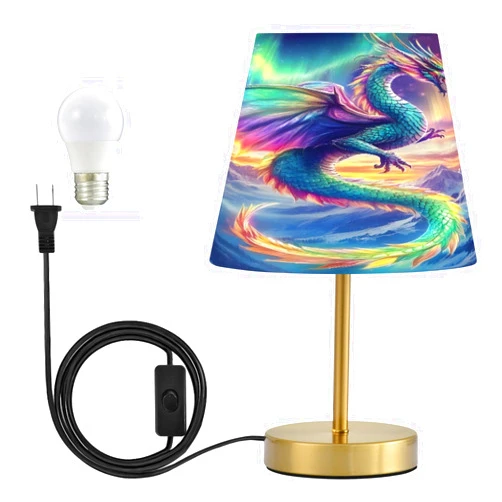 ALAZA Table Lamp Bedside Lamp for Bedroom Rainbow Dragon Galaxy Dimmable Light with USB Port Bronze Metal Base for Dining Nightstand, Bulb Included