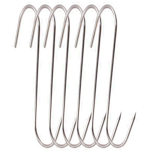 RJWKAZ Meat Hooks S-Hooks Stainless Steel Poultry Hook Butcher Hook Hanging Drying BBQ Grill Cooking Smoker Hook Tool (6.7 Inch-6 Pack)