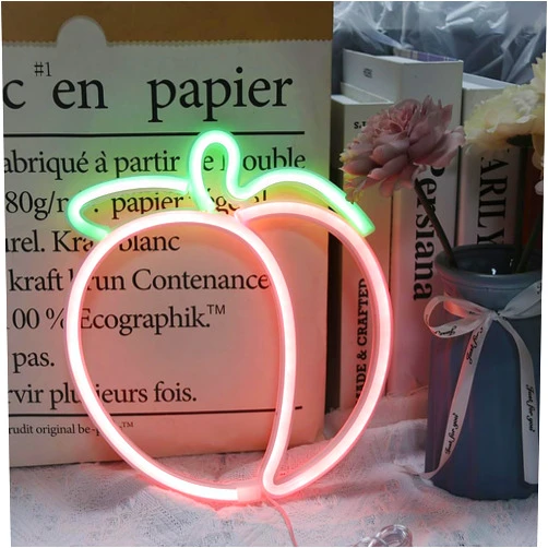 GUOCHENG Peach Neon Sign Fruit Shaped LED Night Light Battery&USB Power Hanging Neon Decor for Wall Bedroom Baby Room Christmas Party(Hanging)