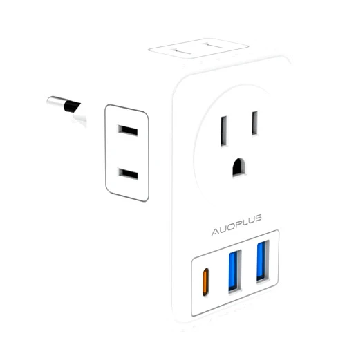 AUOPLUS European Travel Plug Adapter, AUOPLUS International Power Plug Adapter with 3 USB Ports (1 USB C), 4 AC Outlets Cruise Ship Essentials for US to Most of Europe Spain Italy France Germany