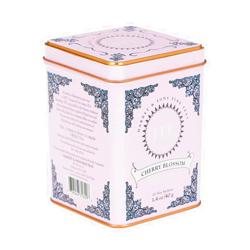Harney & Sons Caffeinated Blossom Green Tea Tin Sachets Pink 31629, Cherry, 20 Count (Pack of 1)