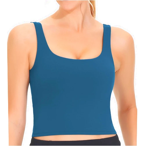 THE GYM PEOPLE Women's Square Neck Longline Sports Bra Workout Removable Padded Yoga Crop Tank Tops