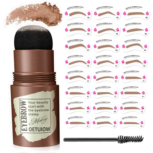 OETUIOW Eyebrow Stamp and Eyebrow Stencil Kit, Eye Brow Stencil Kit for Beginners 24 Reusable and Washable Eyebrow Shaping Kit, Brow Stencil and Stamp Kit Smudge-Proof & Long-Lasting (Medium Brown)