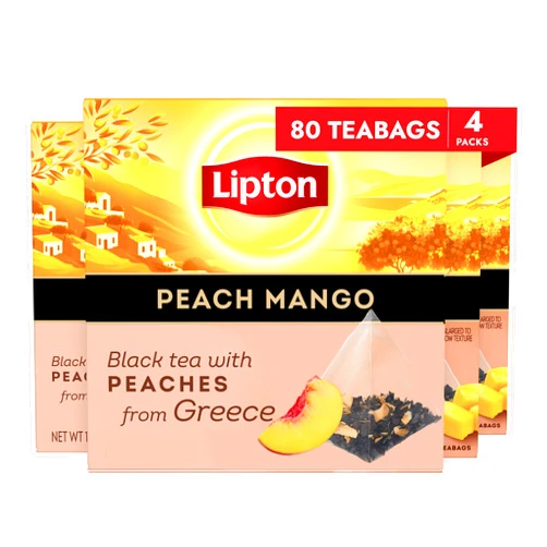 Lipton Black Tea Peach Mango, Pyramid Tea Bags, Flavored Teabags for a Refreshing Cup of Tea, 80 Total Tea Bags (20ct - Pack of 4)