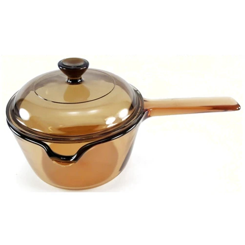 Corning Vision Visions 1 L. Amber Handled Lipped Saucepan with Lid