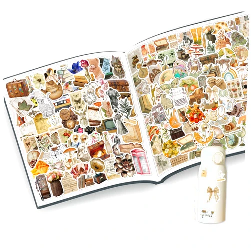 Mukaifei 200pcs Vintage Aesthetic Stickers for Water Bottles,Vinyl Waterproof Stickers Cute Retro Journaling Scrapbooking Stickers Pack, for Laptop Phone Computer Guitar