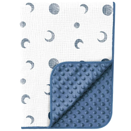 Susurration Baby Blanket for Unisex Boys Girls, Soft Nursery Minky Blanket with Muslin Cotton Front and Dotted Fleece Back, Receiving Blanket for Baby Newborn Infant, 30x40inch (Bluemoon)