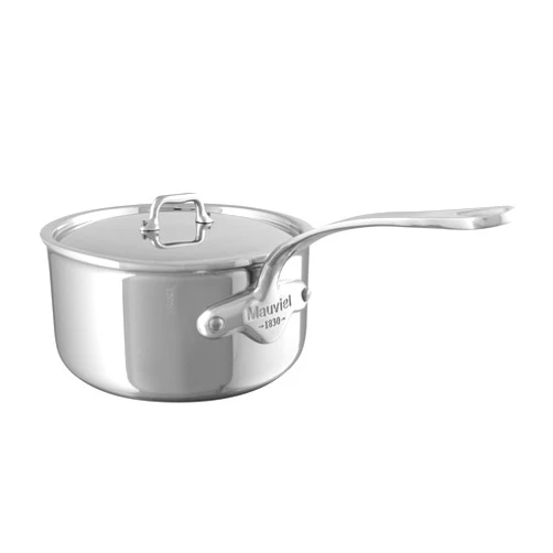 Mauviel M'Urban 4 Tri-Ply Polished Stainless Steel Sauce Pan With Lid and Cast Stainless Steel Handle, 1.8-Qt, Made In France