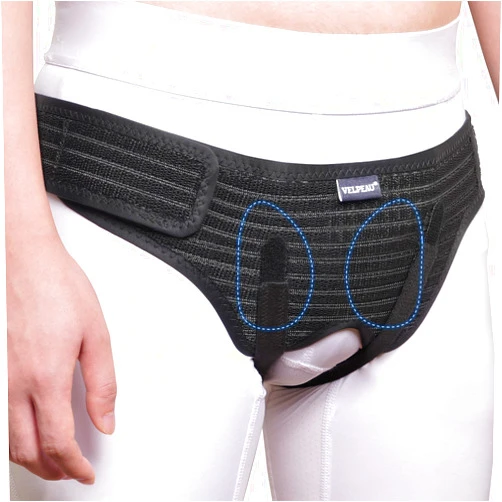 VELPEAU Hernia Belt for Men & Women - Bilateral/Double Inguinal, Groin Hernia Support Truss Underwear Briefs, Pain Relief Recovery Adjustable Strap with 2 Removable Medical Compression Pads (Black, M)