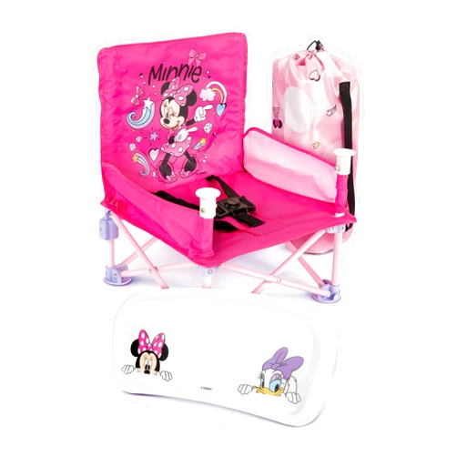 Jakks Pacific Inc. Minnie Baby Booster Seat, Portable Fold N Go Chair with Removable Tray & Colorful Carry Bag, 6-9 Months