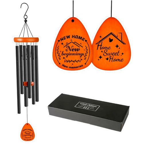 Bositigo House Warming Gifts for New Home, Housewarming Wind Chime for Outside, Gift Ideas, Housewarming Ornament for House, Couple, Women, Men (Black)