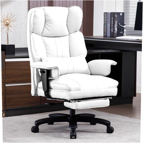 ESTRUCO Big and Tall Office Chair 500lbs Wide Seat Executive Office Desk Chair High-Back Office Task Chair with Foot Rest, Ergonomic Lumbar Support Computer Office Chairs for Heavy People(White)
