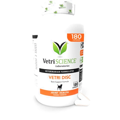 VetriScience Vetri Disc Joint Supplement for Dogs - Spine Support & Joint Health Dog Supplement with Chondroitin Sulfate, Vitamins B6, C & D, Calcium, Magnesium, Horsetail Herb & More - 180 Capsules​