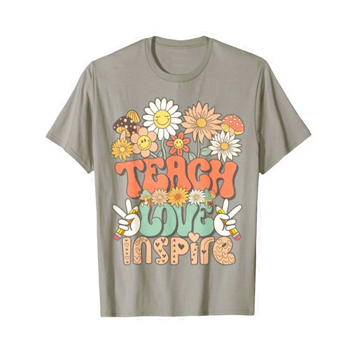 Teach Love Inspire Groovy Teacher Back To School Retro Groovy Hippie Teacher Back School Teach Love Inspire T-Shirt