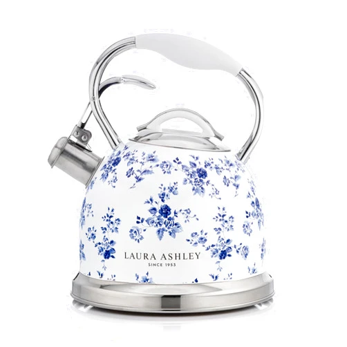 Laura Ashley VQ Laura Ashley China Rose 3L Stainless Steel Tea Kettle Stovetop Whistling Teapot for Induction, Gas Hob or others. Silicon Coated Cool Handle & Push Button Mechanism Vintage Stove Top Kettle