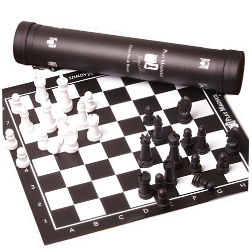 OPYTR Chess Set Black and White Square Chess Green Leather Chess Board Adult Magnetic Chess Puzzle Game Portable Storage Tube Outdoor Entertainment Classic Strategy Games
