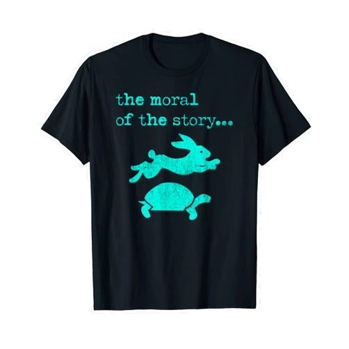 Blue Iris Market Hare and Tortoise T-Shirt - The Moral of the Fable T-Shirt