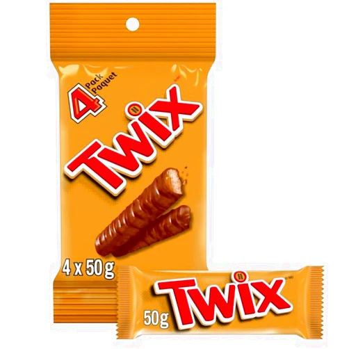 ARILON TWIX, Caramel Cookie Chocolate Candy Bar, Full Size Bar, 50g per bar (4 full size bars)
