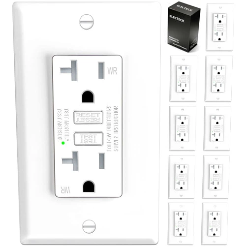 ELECTECK 10 Pack GFCI Outlet 20 Amp, Outdoor Weather Resistant (WR), Ultra Slim GFI Receptacles with LED Indicator, Ground Fault Circuit Interrupter, Wallplate Included, ETL Listed, White
