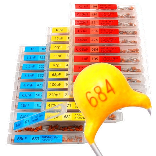 EEEEE 30 Value 900 pcs Multilayer Monolithic Ceramic Capacitor Assortment kit 10pf－10uF Individual Box Lid pf nf uf (900 pcs)