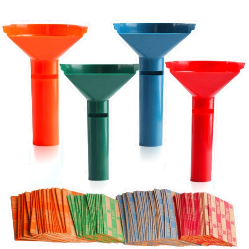 JOCAHULFX Coin Sorter and Coin Wrappers for All Coins, 4 Coin Sorter Tubes & 100 Coin Wrappers, Funnel Shaped Coin Tube Set with Coin Rolls Wrappers for Quarters, Nickles, Pennies, Dimes, Color-Coded