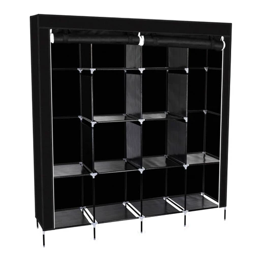 Cffuvros Portable Wardrobe Closet, with 12 Shelves 4 Side Pockets, Closet Organizer Wardrobe Clothes Storage Shelves, for Bedroom Hanging Clothes, Durable and Easy to Assemble