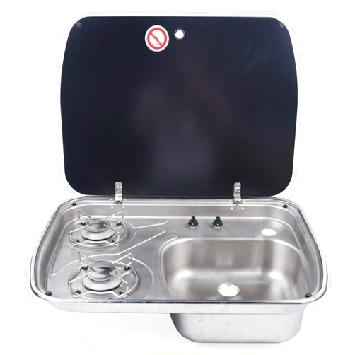 LOYALHEARTDY Gas Camping Stove Boat Caravan Camper 2 Burner RV Gas Cooktop Gas Stove Hob and Sink Combo With Glass Lid And Detatchable Pan Supports for RV Outdoor Kitchen Boat Caravan Camper Only Use LPG Gas