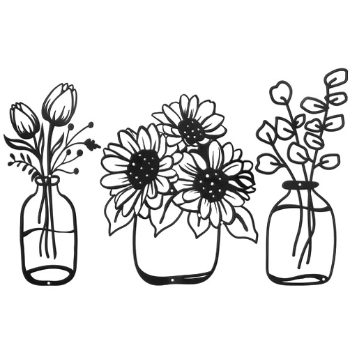 Hotop 3 Pieces Metal Flower Wall Decor Minimalist Vase Wall Art Tulip Wire Iron Decor Floral Wall Sculpture for Kitchen Bathroom Living Room(Delicate Style,5.6/6/9.9 Inches)