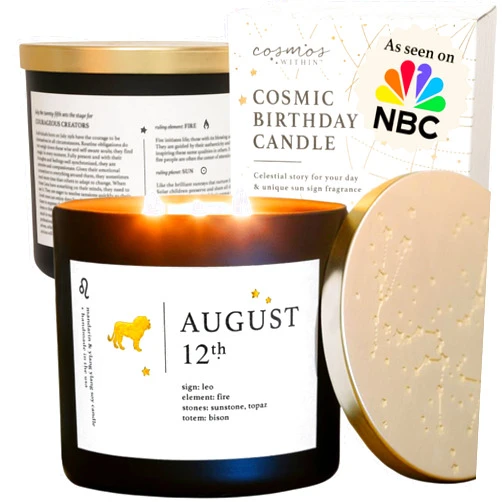 Stillwater Bath and Body August 12th Personalized Zodiac Candle | Inspirational Astrology Reading and Daily Affirmation for Your Birthdate | Handmade Leo Candles | Astrology Birthday Gifts for Women