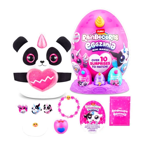 Rainbocorns Eggzania Mini Mania Panda Plush Surprise Unboxing with Animal Soft Toy, Idea for Girls with Imaginary Play by ZURU