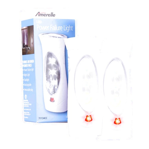 Amerelle LED Emergency Lights For Home Power Failure, 2 Pack – Triple Function Power Failure Light and Plug In Flashlight Combo, With Rechargeable Battery – Be Snow Storm & Hurricane Ready (71134)