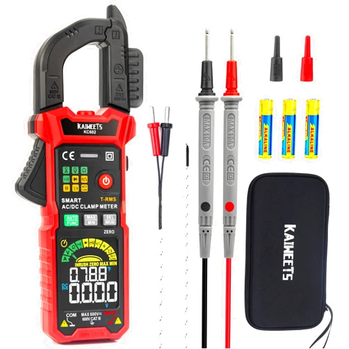 KAIWEETS Smart Digital Clamp Meter with D-Shaped Jaws, Clamp Multimeter with Inrush Current Function, Auto-ranging Amp Meter Built-in HD Color Screen, Measures AC/DC Current Voltage Temperature NCV