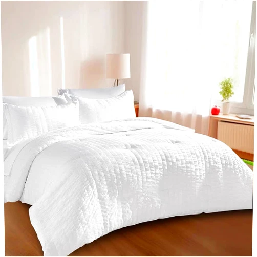 JOLLYVOGUE White Seersucker King Comforter Set, 7-Pieces Bed in a Bag, Soft Luxury Bedding Comforter for All Season, Light Weight Breathable Fluffy Bed Set