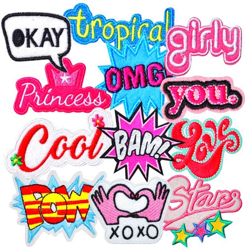 MENGSOOD Embroidered Patches Colorful Cute Cartoon Iron-On Appliques Assorted Decorative Embroidery Sew-On Patch for Clothing Dress Hat Jeans DIY Accessories (Logo)