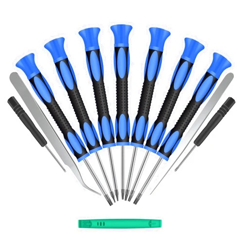 Kingsdun 12 in 1 Torx Screwdriver Sets with T3 T4 T5 T6 T7 T8 T10 Star Screwdrivers, Stainless Steel Tweezers & Philip Slotted Magnetic Screwdrivers for Phone/Mac/Computer Repairing (Blue)