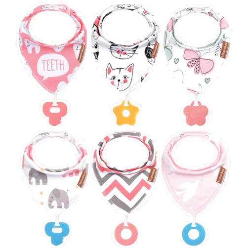 Vuminbox Baby Bandana Drool Bibs 6-Pack and Teething Toys 6-Pack Made with 100% Organic Cotton, Absorbent and Soft Unisex