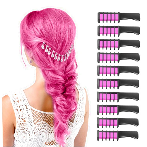 MSDADA Pink Hair Chalk for Girls - 10 Pcs New Hair Chalk Comb Temporary Washable Hair Color Dye for Kids - Makeup Birthday Party Halloween Christmas Gifts Toys for Girls Kids Age 6-8-10-12 Years Old