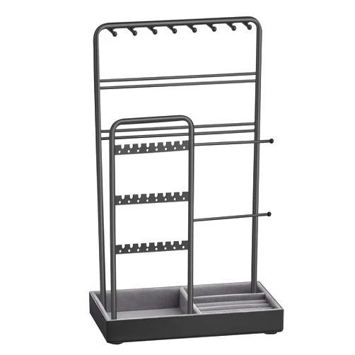 SONGMICS Necklace Holder, Jewelry Stand Holder Organizer, Jewelry Display with Metal Frame, Velvet Tray,Earring Bracelet Holder, for Gift Idea, 4.5 x 7.7 x 12.1 inch, Ink Black UJJS021B01