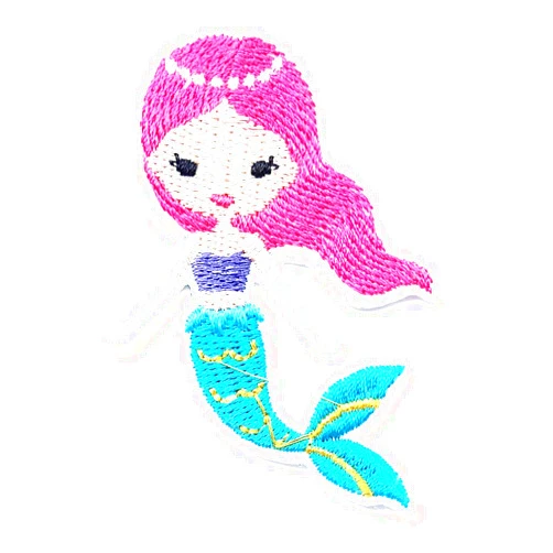 M I GENIUS CARTOON CHILD PATCHES Pretty Mermaid Pink Hair Swim in The Sea Ocean Fairy Tale Cartoon Children Kid Patch Clothes Bag T-Shirt Jeans Biker Badge Applique Iron on/Sew On Patch