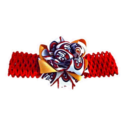 Handmade 49ers Baby Girl Boutique Bow Crocheted Headband- Fits newborn- adult
